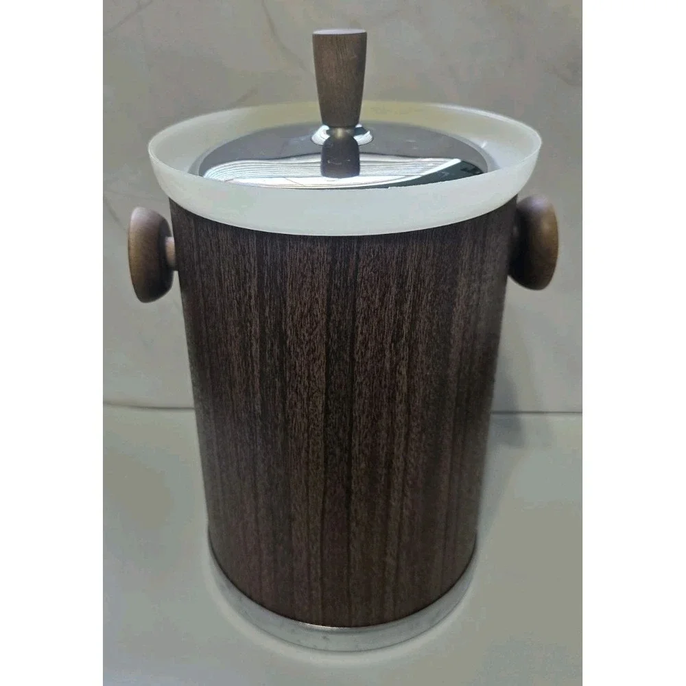 Vintage MCM Kromex Ice Bucket With Lid Brown 11